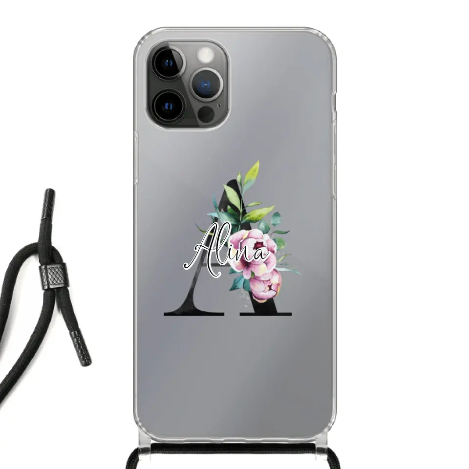 Personalisierte Handyhülle mit deine Initial (mit Blumen) - Apple mit Band