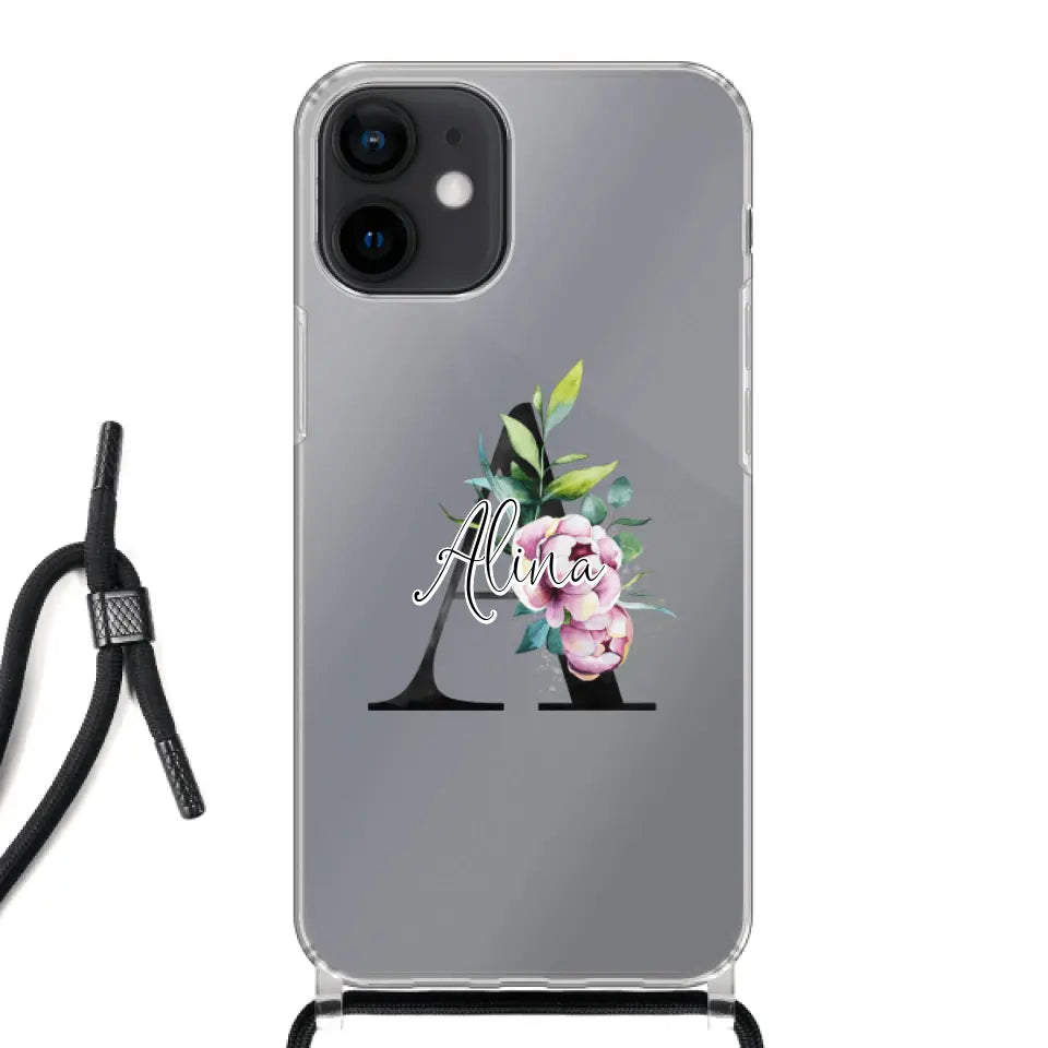 Personalisierte Handyhülle mit deine Initial (mit Blumen) - Apple mit Band