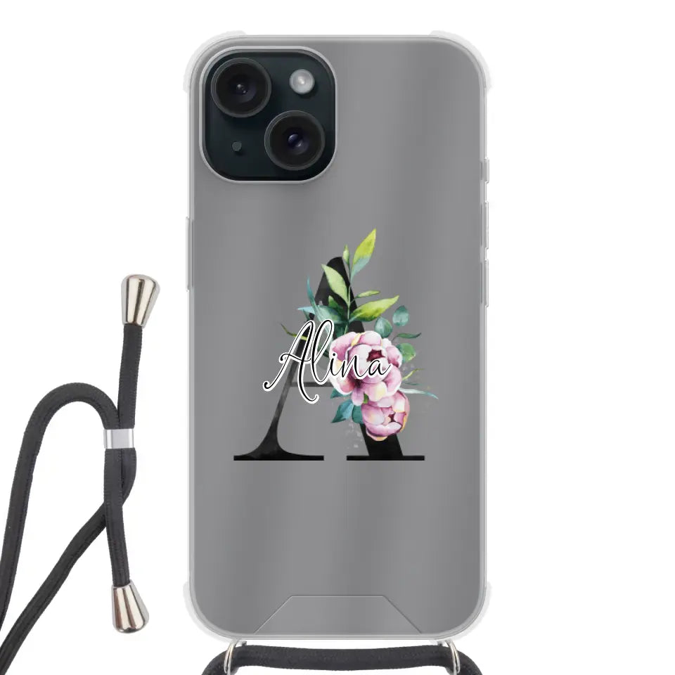 Personalisierte Handyhülle mit deine Initial (mit Blumen) - Apple mit Band