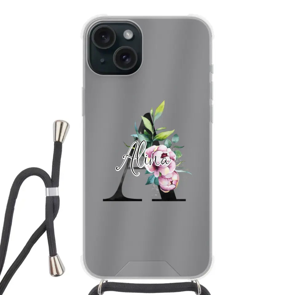 Personalisierte Handyhülle mit deine Initial (mit Blumen) - Apple mit Band