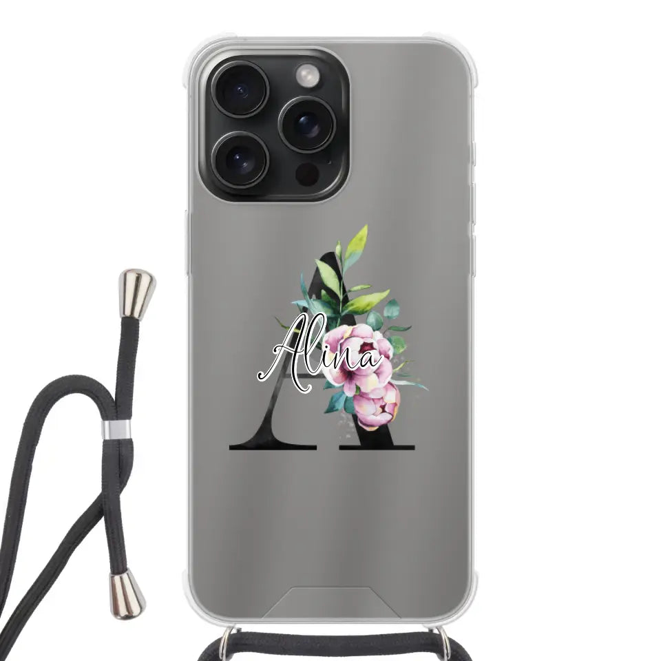 Personalisierte Handyhülle mit deine Initial (mit Blumen) - Apple mit Band