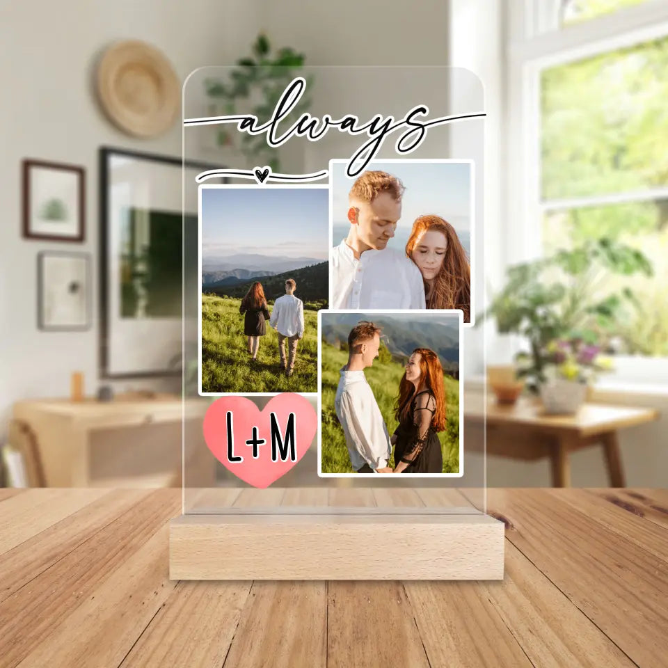 Personalisierte Acrylglasplatte mit Foto-Collage für Paare