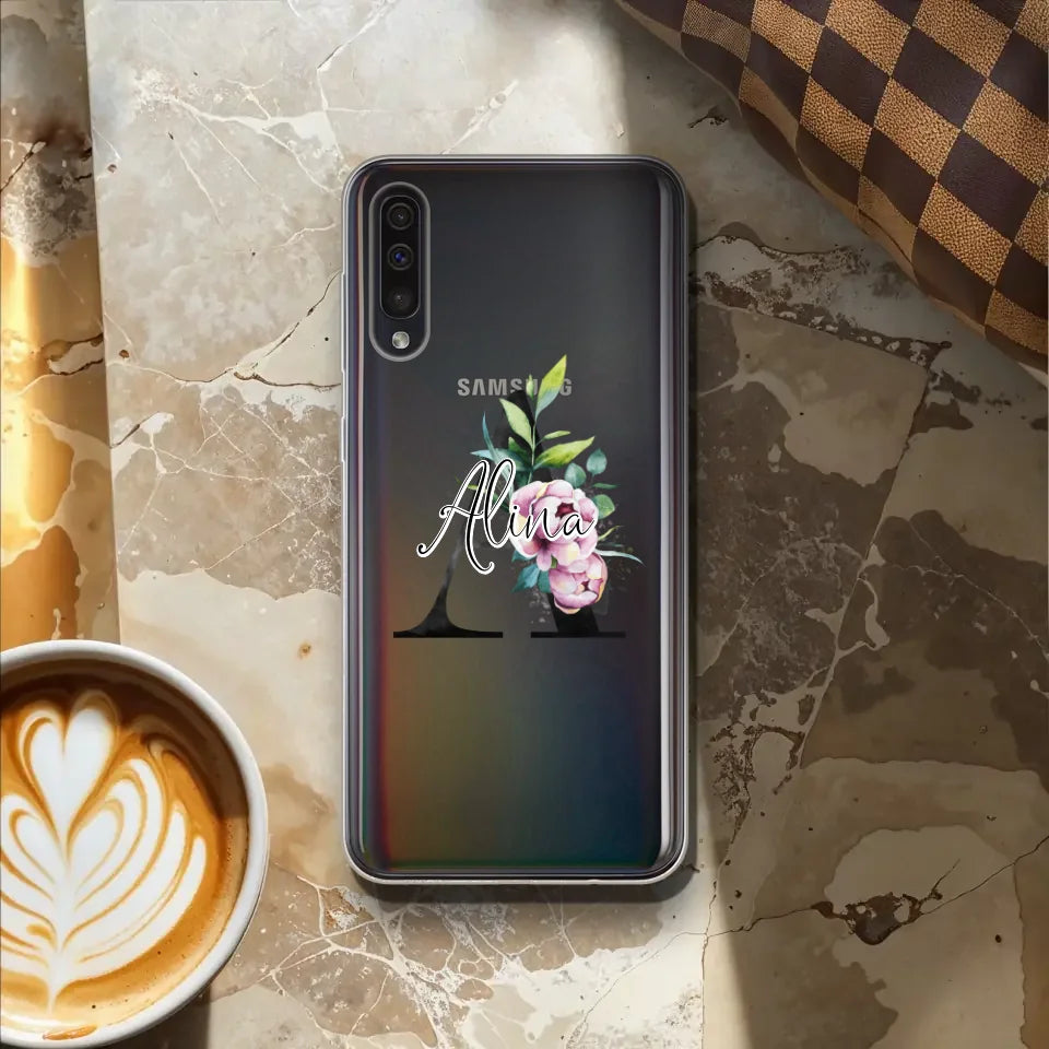 Personalisierte Handyhülle mit deiner Initiale (mit Blumen) - Samsung