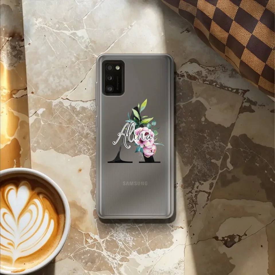 Personalisierte Handyhülle mit deiner Initiale (mit Blumen) - Samsung