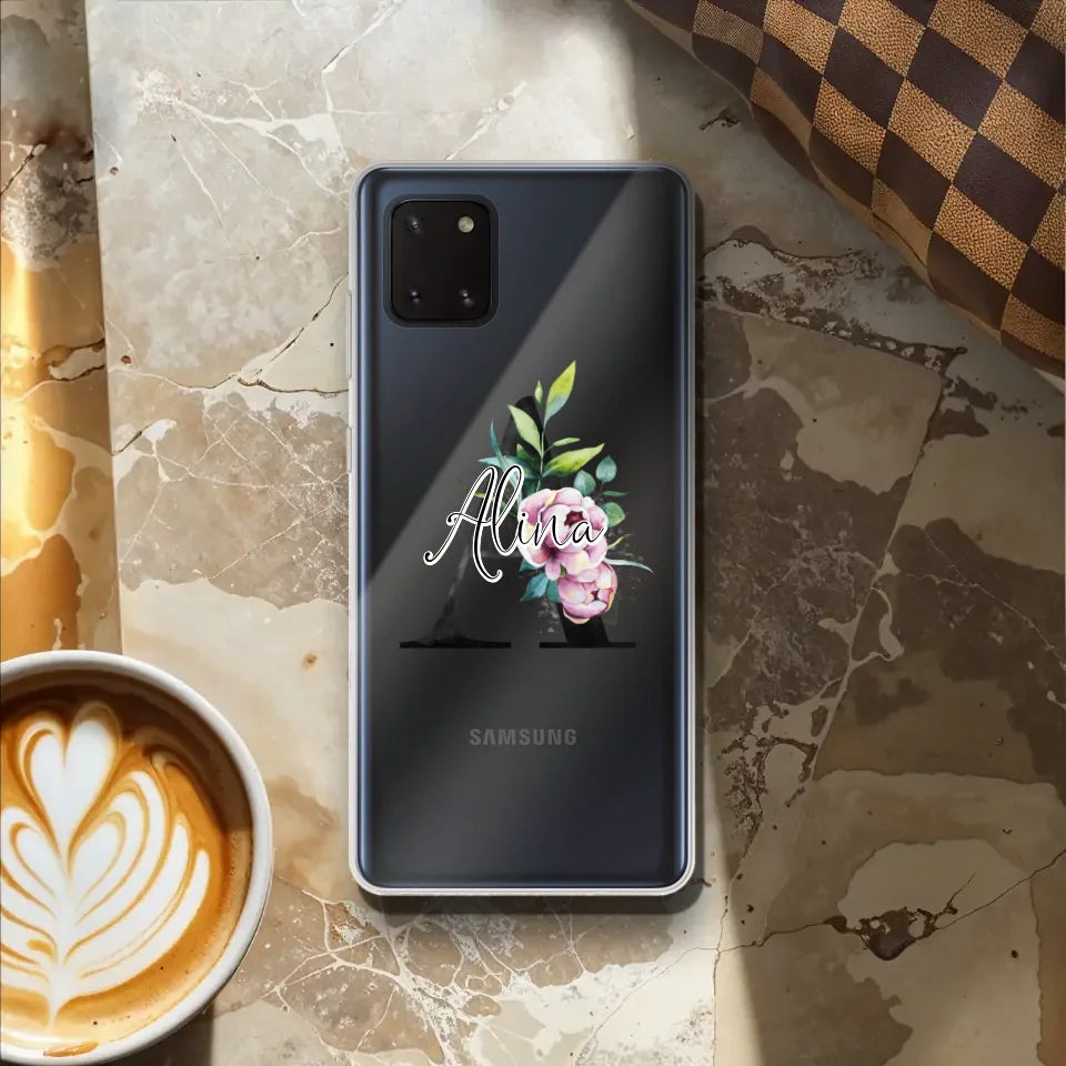 Personalisierte Handyhülle mit deiner Initiale (mit Blumen) - Samsung