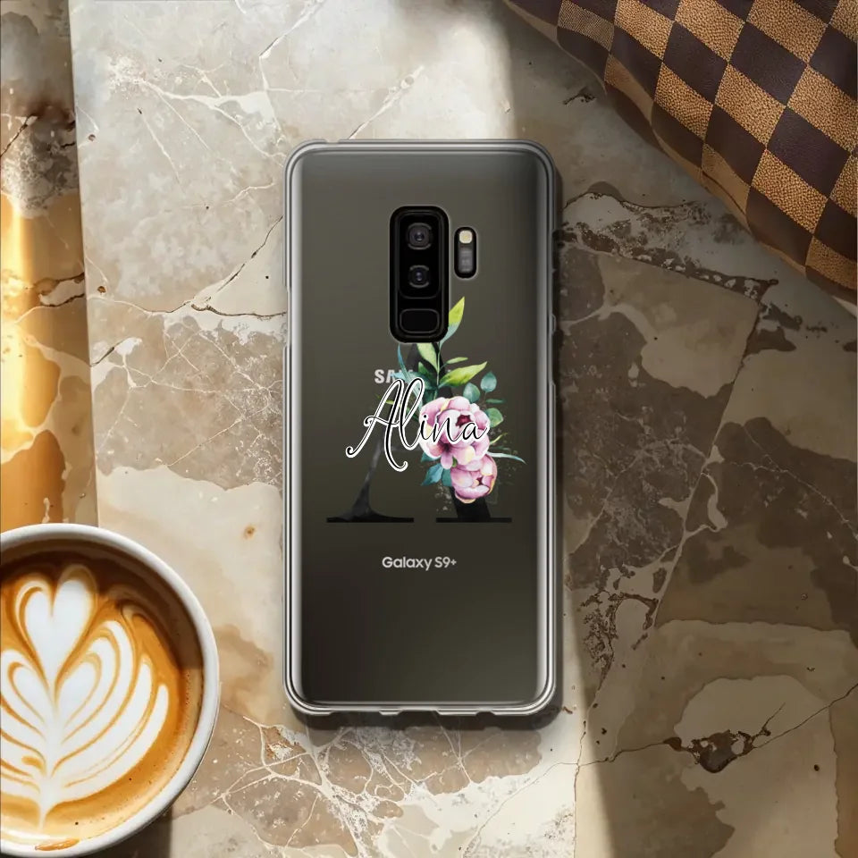 Personalisierte Handyhülle mit deiner Initiale (mit Blumen) - Samsung