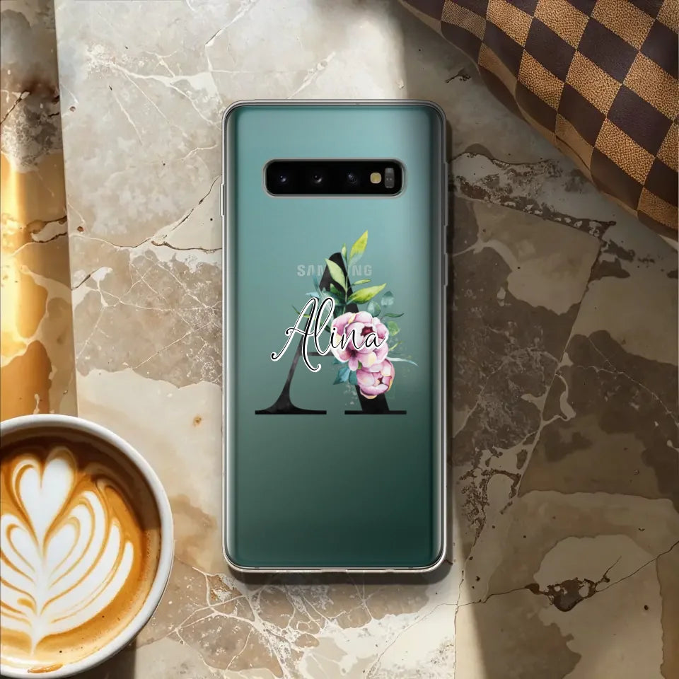 Personalisierte Handyhülle mit deiner Initiale (mit Blumen) - Samsung