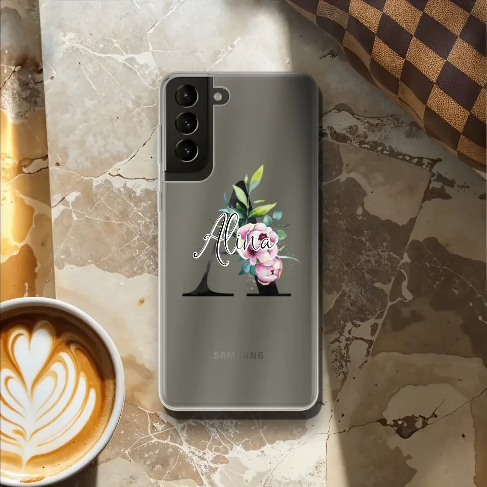 Personalisierte Handyhülle mit deiner Initiale (mit Blumen) - Samsung