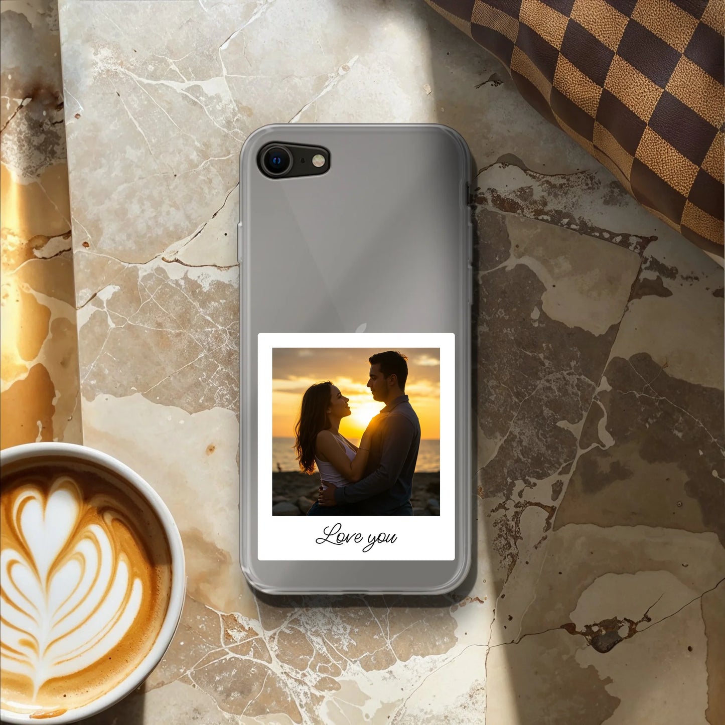 Personalisierte Handyhülle mit Polaroid-Style Bild und Text