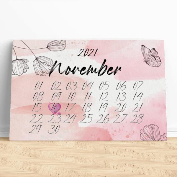 Personalisierte Leinwand mit deinem besonderen Tag im Kalender-Stil