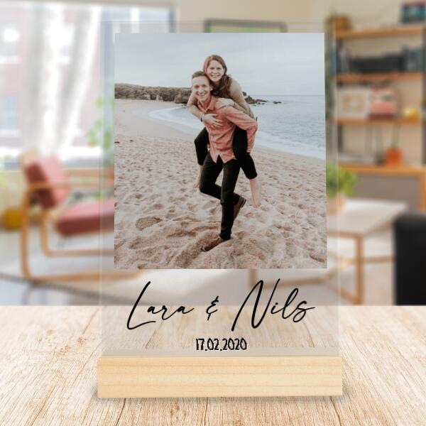 Personalisierte Acrylglasplatte mit Bild und Text - Valentinstags Geschenk