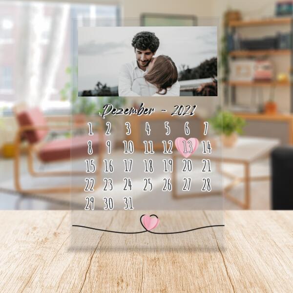 Personalisierte Acrylglasplatte mit deinem besonderen Tag und deinem Bild - Valentinstags Geschenk