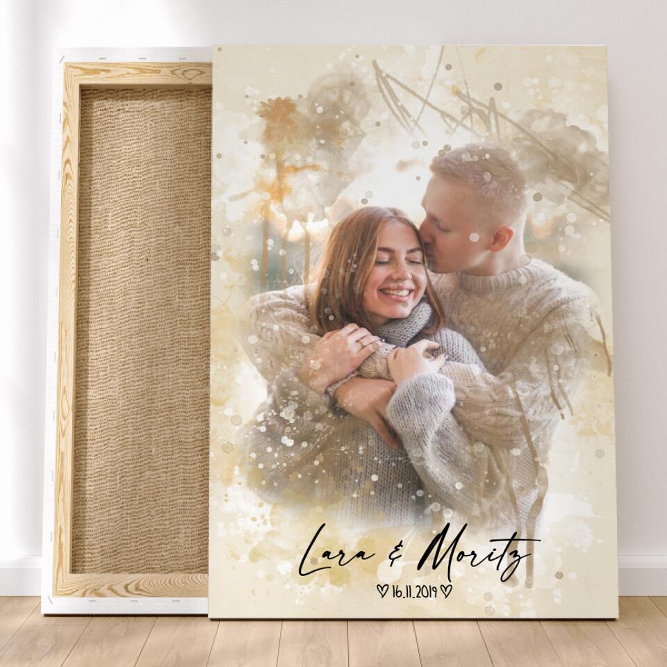 Personalisierte Leinwand mit deinem Bild im Aquarell Stil - Valentinstags Geschenk