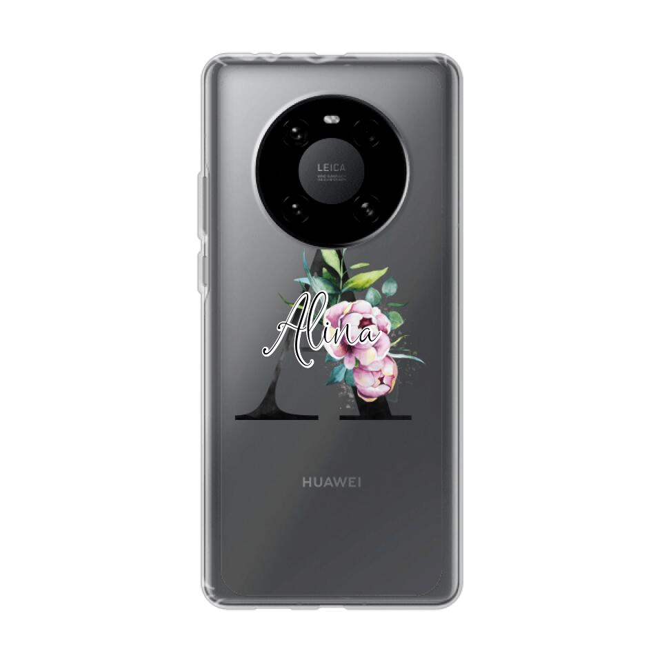 Personalisierte Handyhülle mit deiner Initiale (mit Blumen) - Huawei