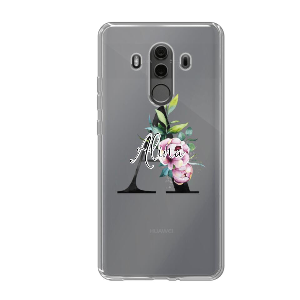 Personalisierte Handyhülle mit deiner Initiale (mit Blumen) - Huawei
