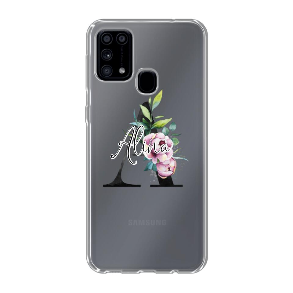 Personalisierte Handyhülle mit deiner Initiale (mit Blumen) - Samsung
