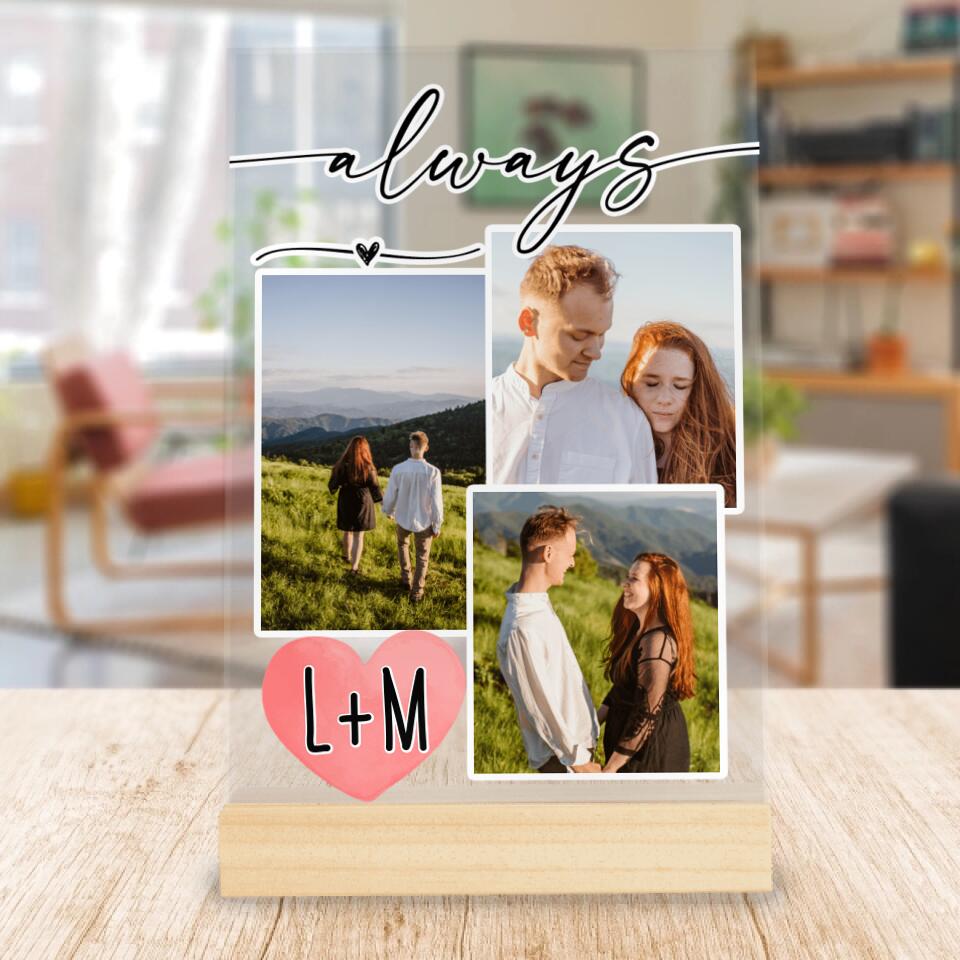 Personalisierte Acrylglasplatte mit Foto-Collage für Paare